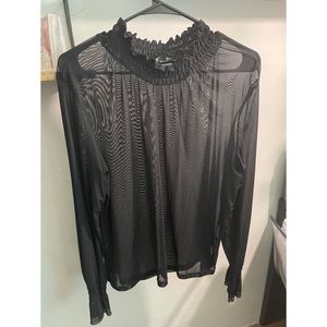Black Mesh Blouse with Cuff Details